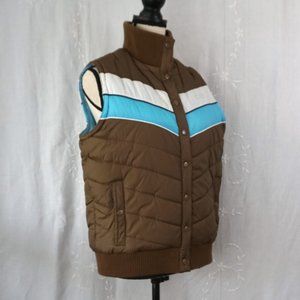 Roxy Brown Blue & White Chevron Quilted Puffy Vest
